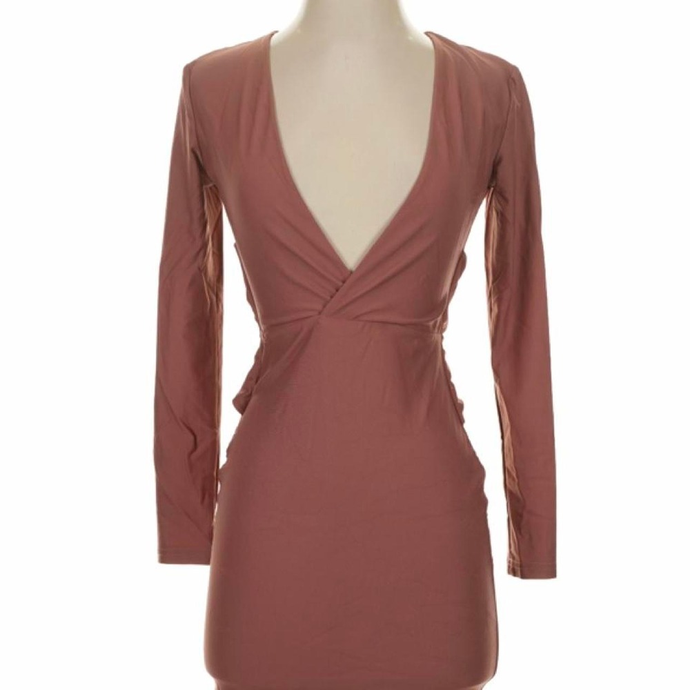 Tiger Mist Brown Long Sleeve Wrap Detail V-Neck Mini Dress S NWT